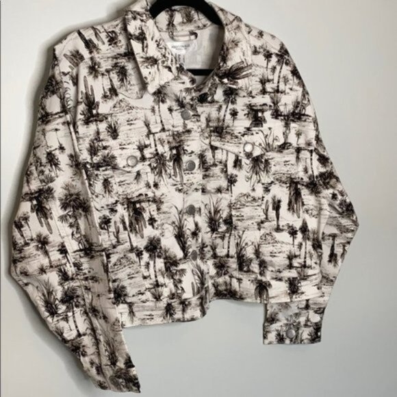 Addition Elle Women All Over Printed Cropped Boyfriend Jean Jacket Plus Size X - Picture 5 of 12